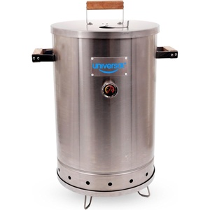 image:imageUniversal 20pound Stainless Steel 25servings Charcoal Barrel Smoker with Thermometer amp Airlock system  205x 296 x 155 2 in 1 Vertical Grill and Smoker Slow Cooking Barrel