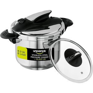 image:imageUniversal 63 Quart  6 Liter Stainless Steel Easy Use Pressure Cooker  Extra Glass Lid Induction Compatible Pressure Cooker amp Multipurpose Pot 7 servings63 quarts