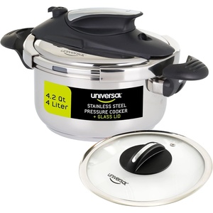 image:imageUniversal 63 Quart  6 Liter Stainless Steel Easy Use Pressure Cooker  Extra Glass Lid Induction Compatible Pressure Cooker amp Multipurpose Pot 7 servings42 quarts