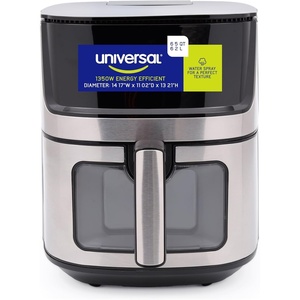 image:imageUniversal 65 QT Large Air Fryer with Moisture SprayCrispy Outside Juicy Inside Stainless Steel Digital Air Fryer 10 Presets Dual Window Easy Clean Black